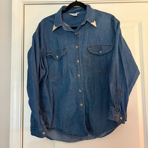 Vintage Western Northwest Blue 100% Cotton Denim Button Down Shirt - Picture 1 of 11